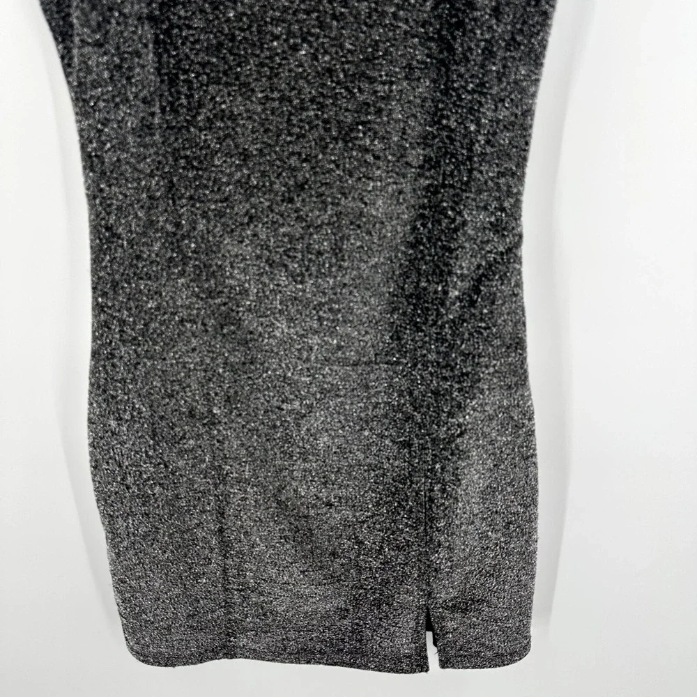 Lulu's Sparkly Mini Dress Womens Medium Black Silver Side Zipper Spaghetti Strap
